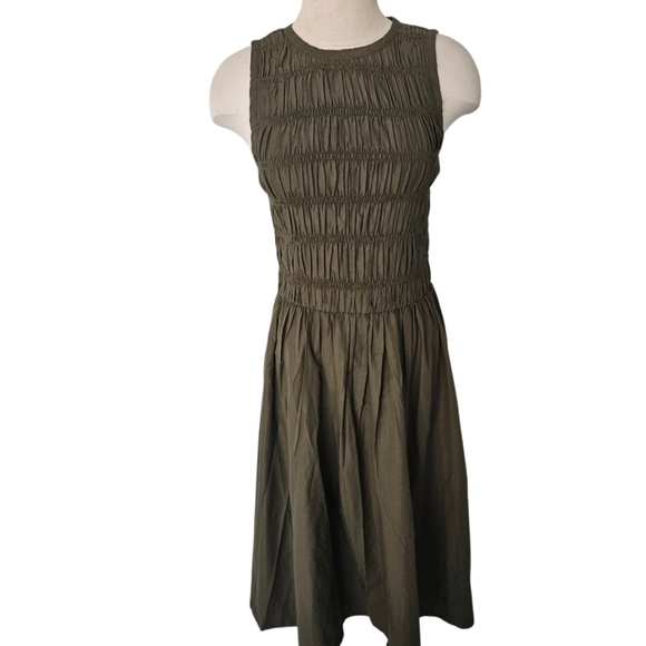 NWT Micheal Kors Smoked Shirred Olive Green Sleeveless Midi  Dress - Picture 5 of 10